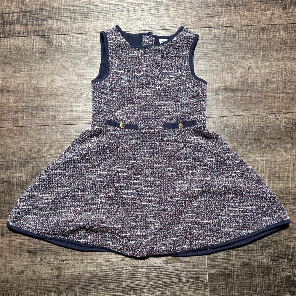 Janie and Jack Navy Multicolor Tweed Sleeveless Dress